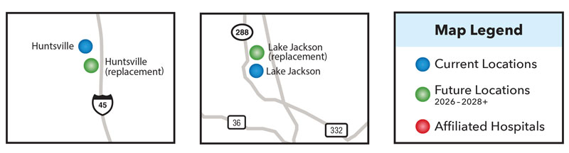 Legend of Kelsey-Seybold Clinic Locations Map