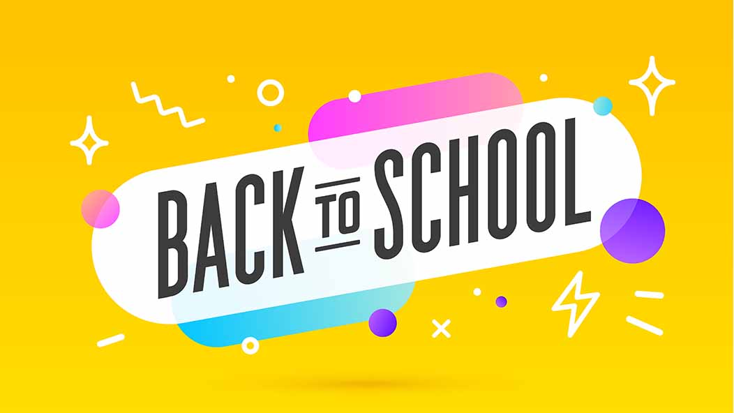 A banner reading "back to school" superimposed over a yellow background.