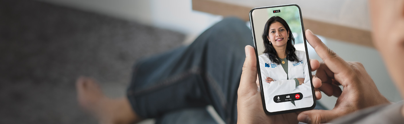 Image of a mobile device during a VideoVisit Now call