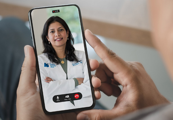 Image of a mobile device during a VideoVisit Now call