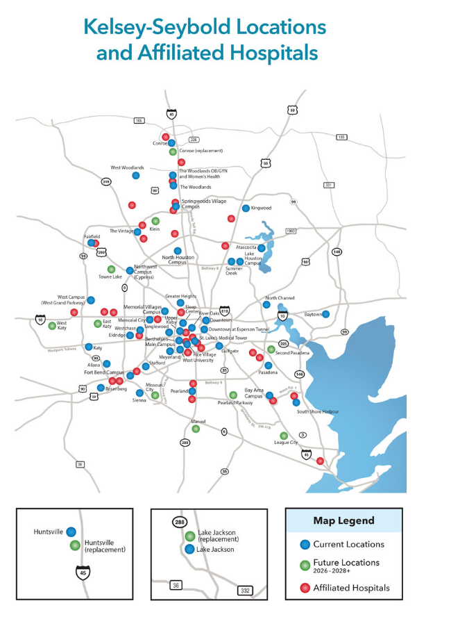 Kelsey-Seybold Locations and Affiliated Hospitals Map