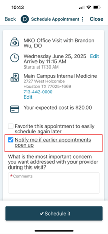 MyKelseyOnline Screenshot of a Scheduled Appointment