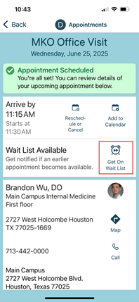 Appointment scheduled on a mobile device