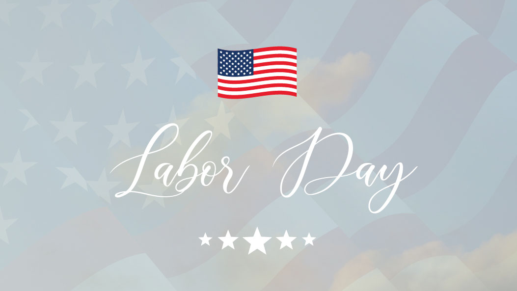 An American flag icon with the text, labor day.
