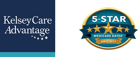 KelseyCare Advantage logo combined with an embossed 5-star Medicare rated badge