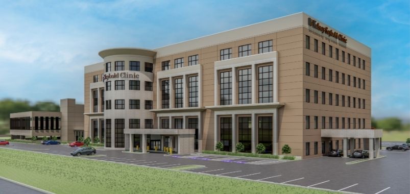 3D rendering of Kelsey-Seybold's Lake Houston Clinic exterior.