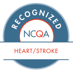 Circular badge that says, 'Recognized NCQA Heart/Stroke.'