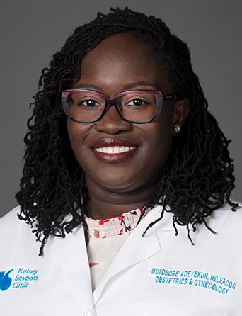 Portrait of Moyosore Adeyekun, MD, FACOG, OB/GYN specialist at Kelsey-Seybold Clinic.