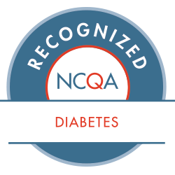 Circular badge with text that reads, 'recognized NCQA diabetes.'