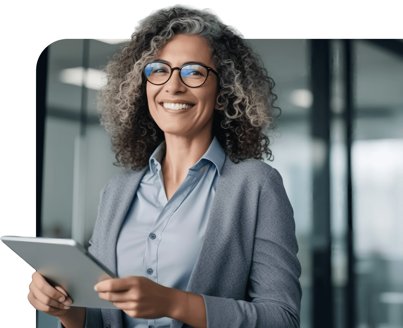 Smiling business woman in office setting