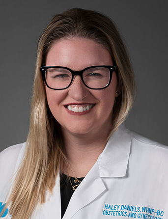Portrait of Haley Daniels, MSN, APRN, WHNP-BC, OB/GYN specialist at Kelsey-Seybold Clinic.