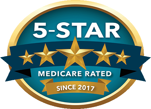 Embossed emblem-style graphic reading, 5-star medicare rated since 2017.
