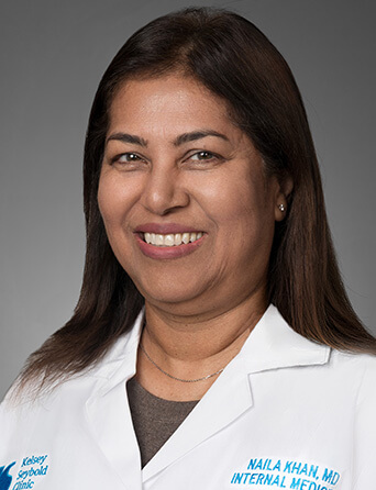 Portrait of Naila Khan, MD, Internal Medicine and Primary Care specialist at Kelsey-Seybold Clinic.